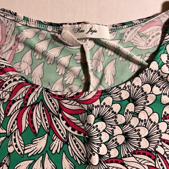 Rue Juju Women Large Teal Pink‎ White Floral Sleeveless Blouse (K) - Picture 3 of 5